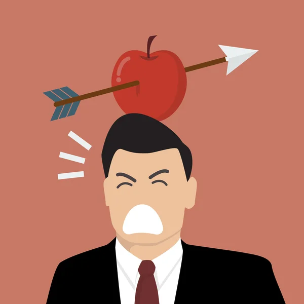 Uomo d'affari con mela e freccia in testa — Vettoriale Stock