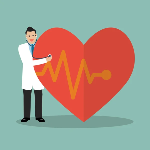 Doctor using stethoscope with big heart — Stockvector