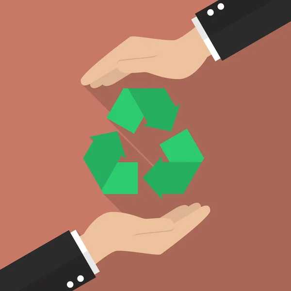 Hands holding recycle icon — Stock Vector