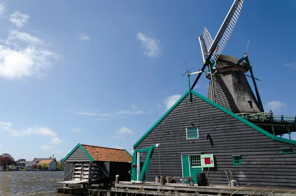 Vindkraftverk med lantligt hus av Zaanse Schans — Stockfoto