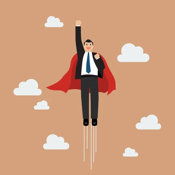 Businessman superhero flying into the sky — Stock Vector