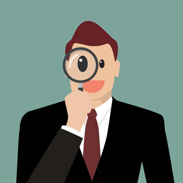 Homme d'affaires regardant à travers une loupe — Image vectorielle