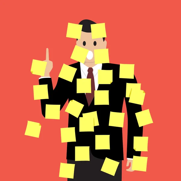 Homme d'affaires avec beaucoup de notes collantes — Image vectorielle