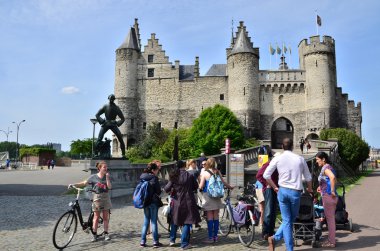 Antwerp, Belgium - May 11, 2015: People visit Steen Castle (Het steen)  of Antwerp