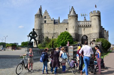Antwerp, Belgium - May 11, 2015: People visit Steen Castle (Het steen)  of Antwerp clipart