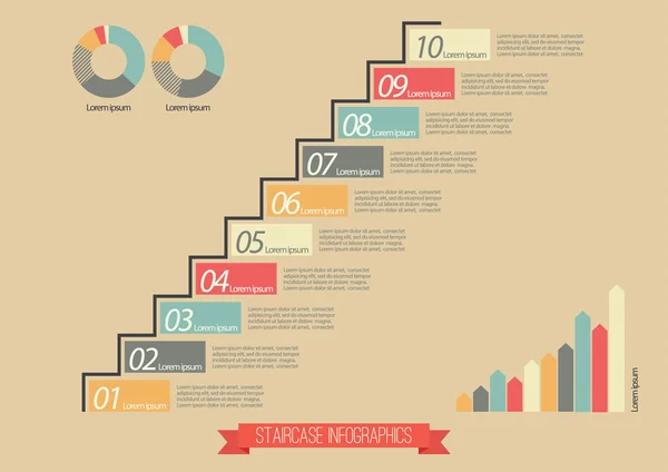 Infográfico de escadaria vintage —  Vetores de Stock