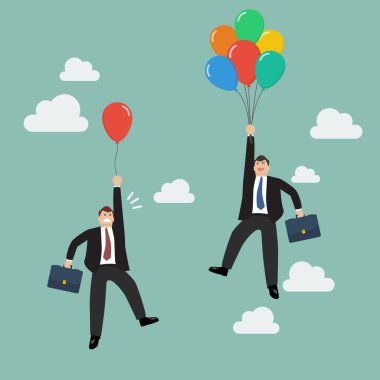 Businessman with colorful balloon fly pass businessman with red 