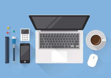 Yaratıcı office çalışma alanının Üstten Görünüm