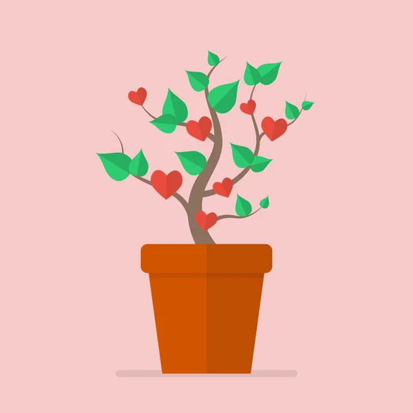 Planta con corazón icono plano — Vector de stock