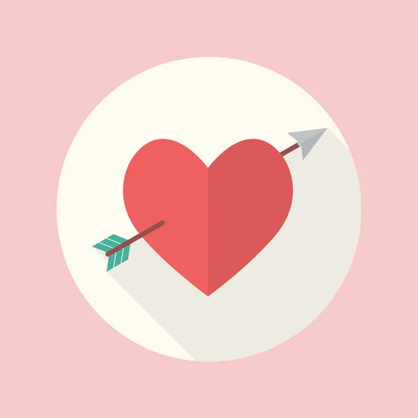 Coeur avec flèche Cupidon icône plate — Image vectorielle