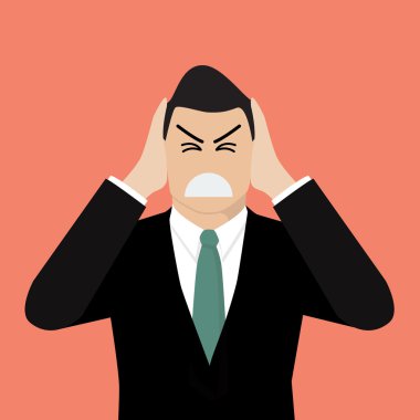 Businessman covering his ears with his hands clipart