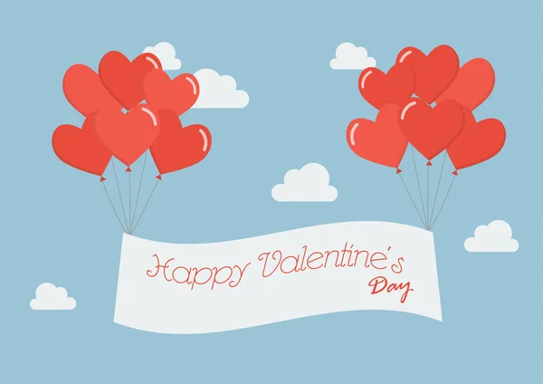 Balões de coração com banner Feliz Dia dos Namorados —  Vetores de Stock