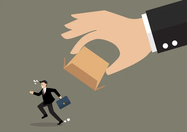 Επιχειρηματίας που τρέχει μακριά από το κουτί από χαρτόνι — Διανυσματικό Αρχείο