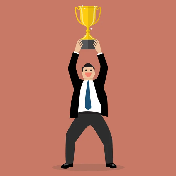Homme d'affaires tenant un trophée gagnant — Image vectorielle