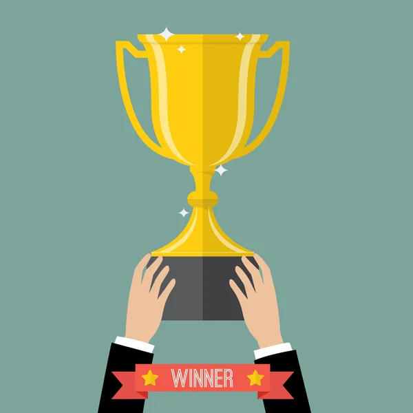 Feltartotta a győztes trófeát üzletember — Stock Vector