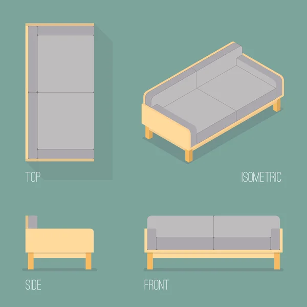 Conjunto de sofá moderno dibujo isométrico — Vector de stock