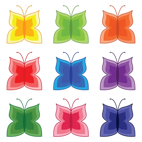 Papillon multicolore sur fond blanc — Image vectorielle