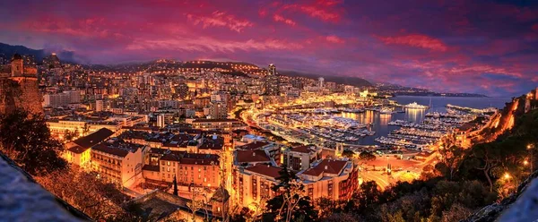 Vista aérea em Fontvieille e Porto de Mônaco com Iates de Luxo, — Fotografia de Stock