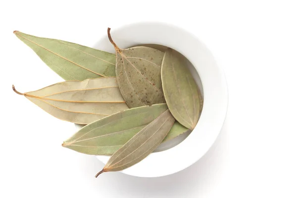 Makro Close Organic Indian Bay Leaf Cinnamomum Tamala Tezpatta Bílém — Stock fotografie