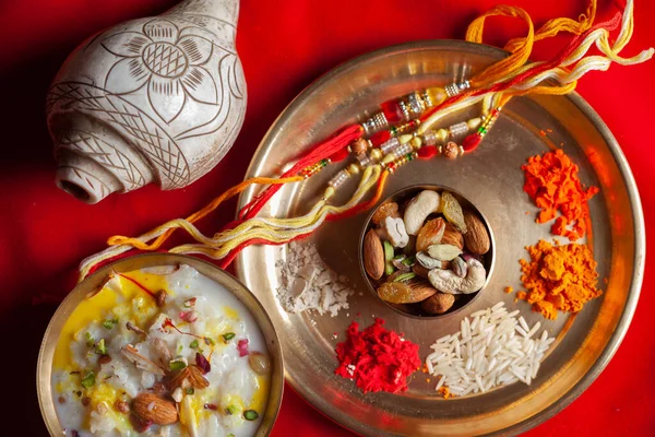 Close Puja Thali Pooja Plate Preparation Rakhsa Bhandhan Festival Traditionally — Stock Photo, Image