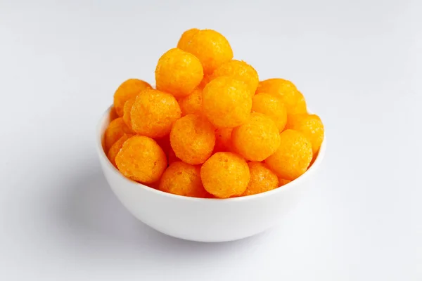 Närbild Ost Potatis Puff Ball Snacks Tangy Orange Färg Populär — Stockfoto