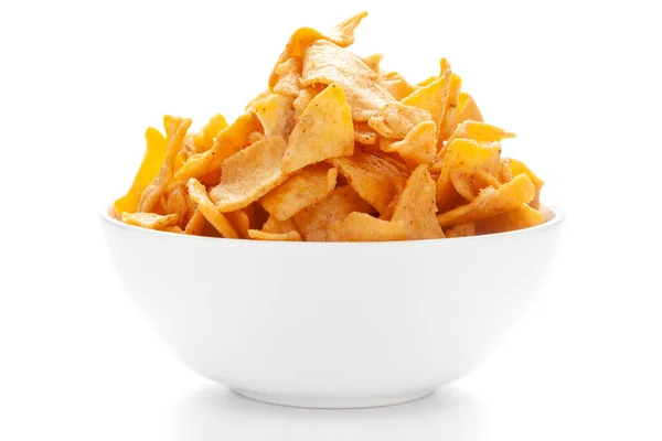 Primer Plano Chips Soja Crujiente Salado Namkeen Indio Tazón Blanco — Foto de Stock