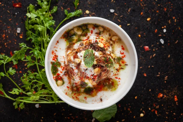 Chaat Dahi Vada Más Néven Dahi Bhalla Doi Bora Mosaru — Stock Fotó