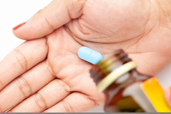 Makro Närbild Medicinska Eller Naturläkemedel Färg Tablett Kapsel Och Piller — Stockfoto