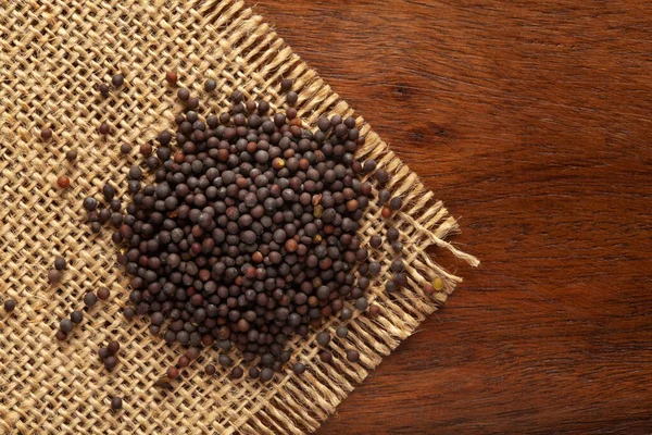 Makró Közelkép Organic Black Mustár Mag Brassica Nigra Felső Háttér — Stock Fotó