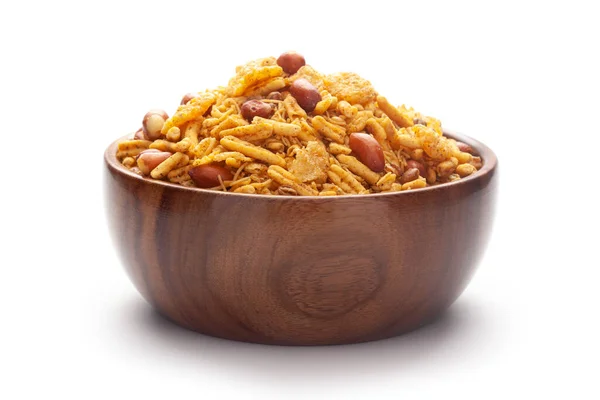 Close Spicy Chatpata Mixture Hand Made Handcrafted Wooden Bowl Made — Stock Photo, Image