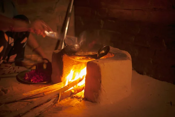 Earthen Stove Wooden Fire Village — Stock Photo, Image