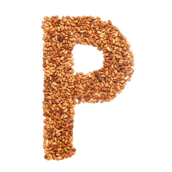 P şeklinde protein için organik Alfalfa tohumu (Medicago sativa). Beyaz Arka plan 'da izole edilmiş. Mikro Kapanış, Üst Görünüm.