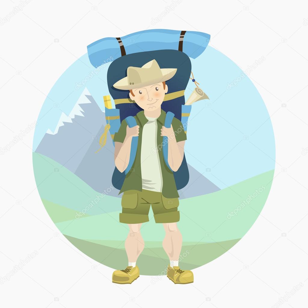 Tourist man with a big backpack