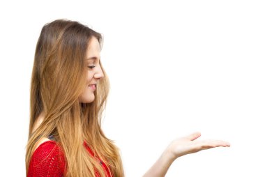 güzel bir kadın açık eliyle