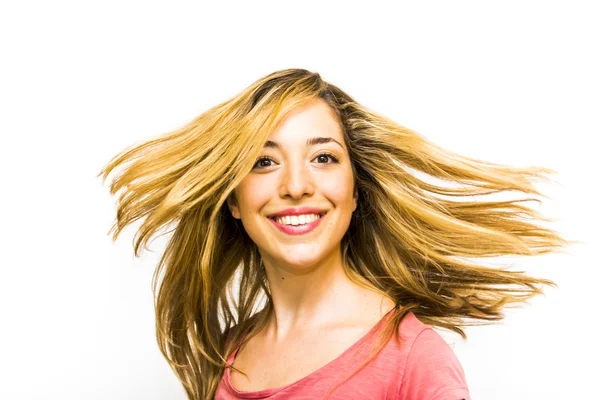 Portrait of Beautiful Young Woman Shaking Her Hair — Stock Photo, Image