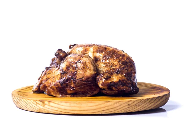 Roast Chicken Wooden Tray White Background Stock Image