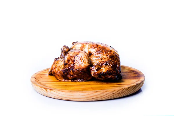 Roast Chicken Wooden Tray White Background — Stock Photo, Image