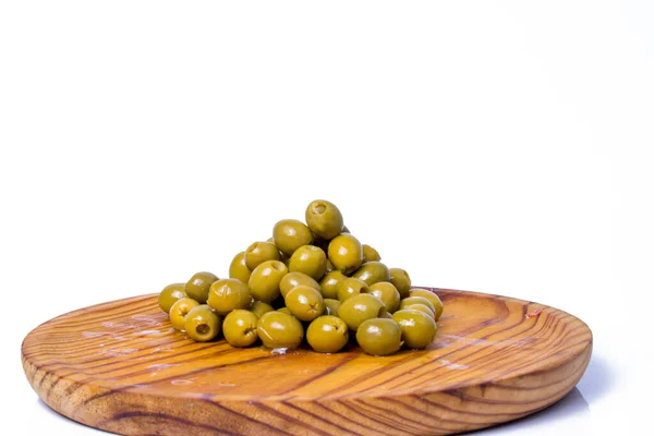 Lot Olives Stuffed Anchovies Wooden Tray White Background — Stock Photo, Image
