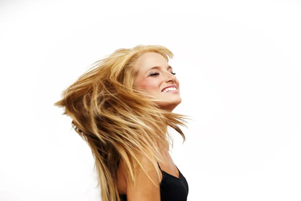 Gyönyörű szőke nő haját rázta — Stock Fotó