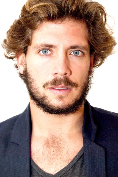 Beau homme avec barbe et yeux bleus — Photo