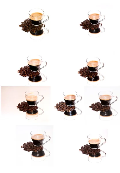 Mosaic Coffee cup and coffee beans on a mirror — Stock Photo, Image