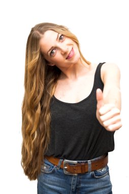 başparmak yukarıya doğru güzel bir kadınla 