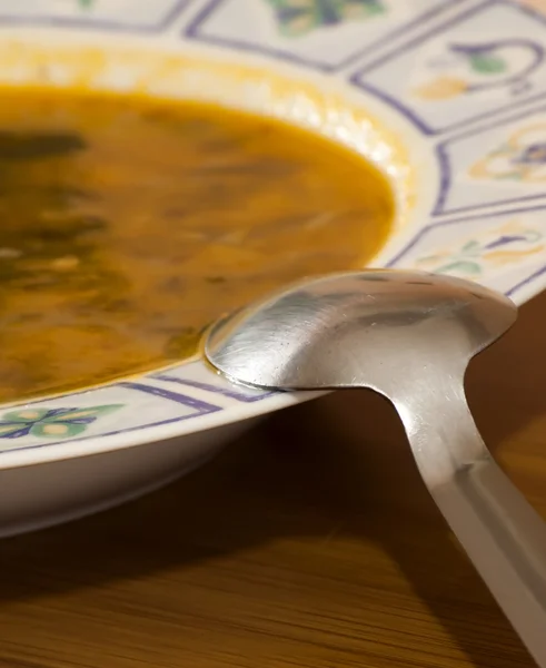 Suppebolle med skje – stockfoto