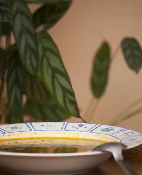 Soup bowl with spoon — Stock Photo, Image