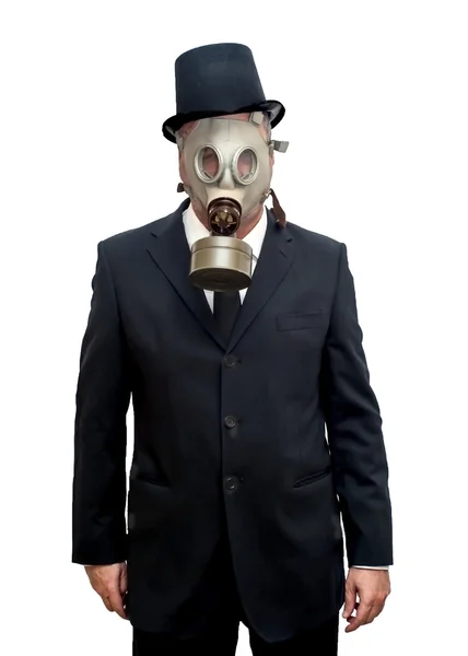 Affärsman med gasmask — Stockfoto