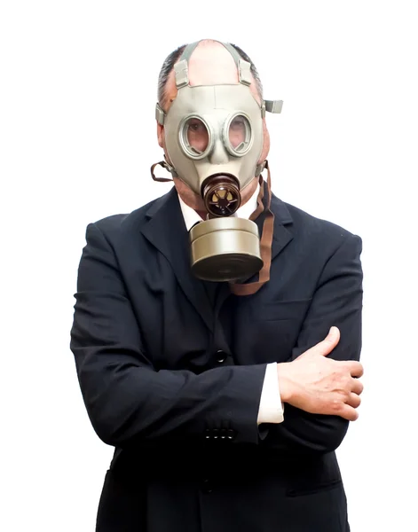 Biznesmen z maska gazowa — Zdjęcie stockowe