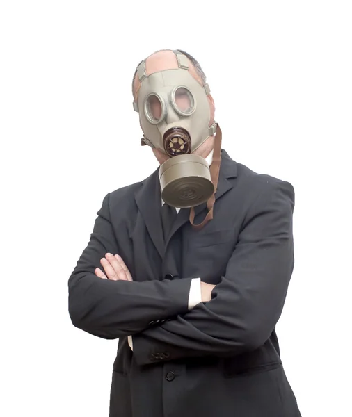 Biznesmen z maska gazowa — Zdjęcie stockowe