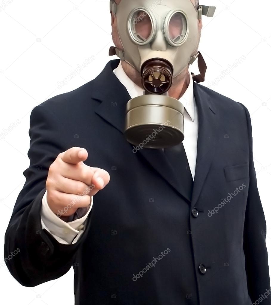 Businessman with gas mask