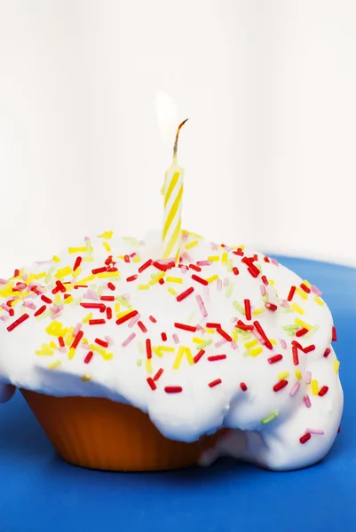 Cupcake with a lit candle Stock Image