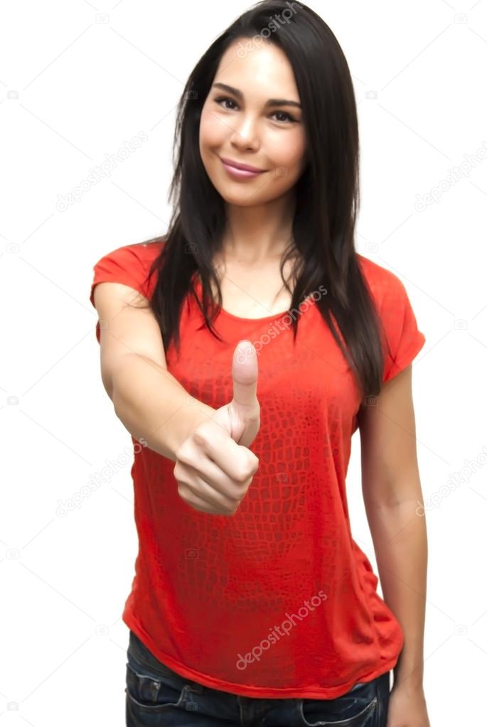 Beautiful  Woman  With The Thumb Upwards 